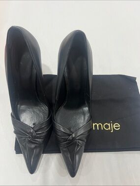 Maje Black Leather Pointed Knot Pumps